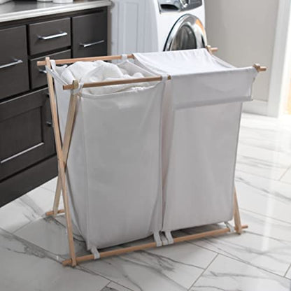 Household Essentials White Househod Essentials Double Laundry Hamper with Wood X Frame Large - color: White, style: Sorter