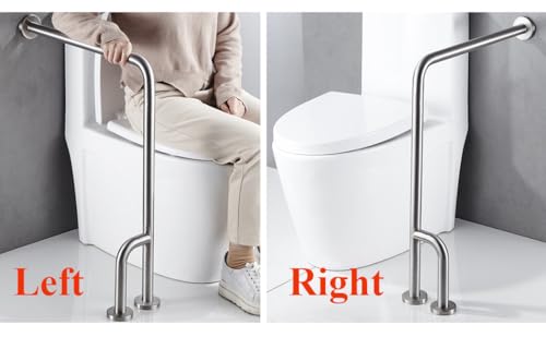 Shower Handicap Grab Bars for Bathroom Wall, Curved Stainless Steel Toilet Grab Bar Toilet with Legs,Wall Mounted Floor-Standing Safety Handrail, Support Handle for Seniors Disabled, 55×70cm Left - size: Left