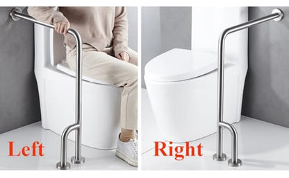 Shower Handicap Grab Bars for Bathroom Wall, Curved Stainless Steel Toilet Grab Bar Toilet with Legs,Wall Mounted Floor-Standing Safety Handrail, Support Handle for Seniors Disabled, 55×70cm Left - size: Left