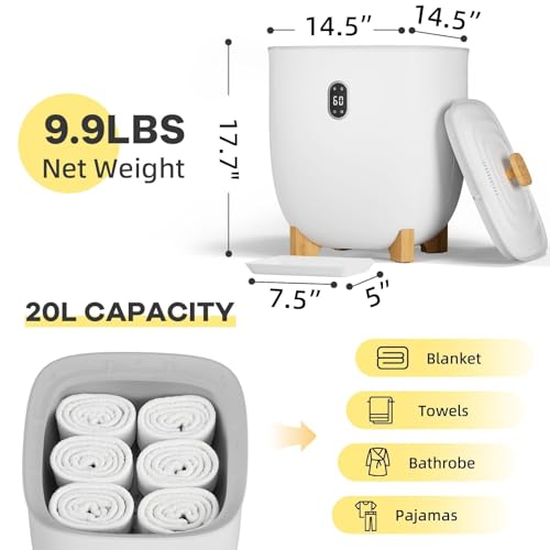 Towel Warmer Dryer for Bathroom, 5.3 gal(20 L) Capacity, Compact Electric Hot Towel Blanket Warmer Bucket with Auto Shut Off & 4 Timer Settings for Spa Home - size: 20L