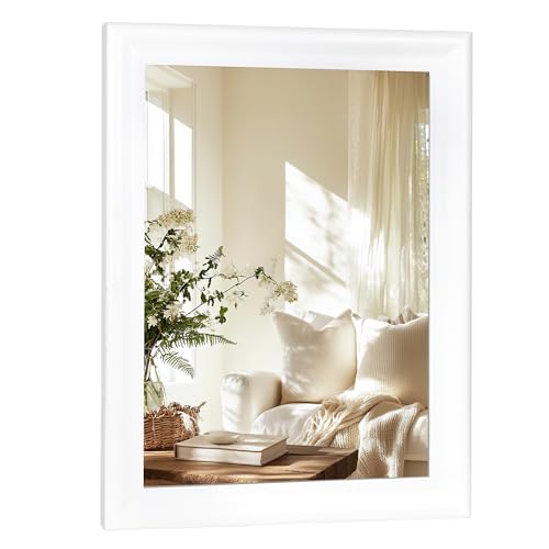 White Wood Wall Mirror for Bathroom,Rectangle 20 x 16 inch Vanity Mirrors | Hanging Mirror with Wooden Frame for Living Room,Bedroom,Entryway - color: White, size: 20"L x 16"W