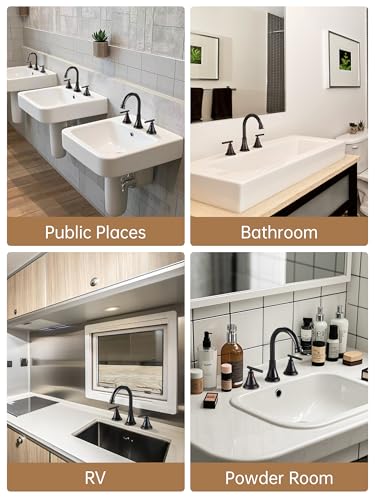 Black 8 Inch Widespread Bathroom Sink Faucet 3 Hole, Bathroom Vanity Faucet with Metal Pop-up Drain Assembly, 2 Handle Basin Supply Hoses - color: Matte Black