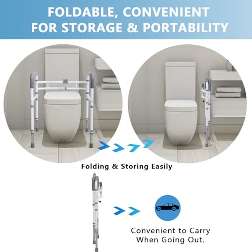 Toilet Safety Rail for Seniors, Height & Width Adjustable Frame | 350 Lbs Capacity, Foldable Bathroom Toilet Handles for Elderly, Toilet Grab Bars for Handicap & Disabled, Fits Most Toilets