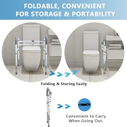 Toilet Safety Rail for Seniors, Height & Width Adjustable Frame | 350 Lbs Capacity, Foldable Bathroom Toilet Handles for Elderly, Toilet Grab Bars for Handicap & Disabled, Fits Most Toilets