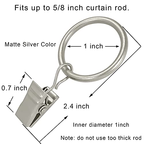 44 Pack Metal Curtain Rings with Clips, Drapery Clips with Rings, Drapes Rings 1 inch Inner Diameter, Fits Diameter 5/8 inch Curtain Rods, Matte Silver - color: Matte Silver, size: 1" I D 44 Pack