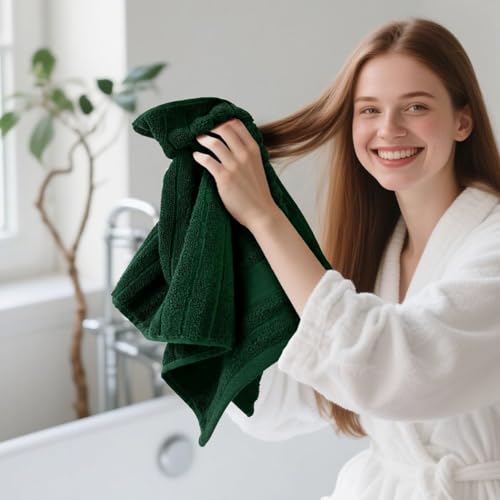 Jacquotha 2-Pack Hand Towels (Forest Green) Ribbed – Kitchen & Bathroom | Premium Cotton Towels 13” x 29”, Soft and Quick Drying 480 GSM - color: Forest Green