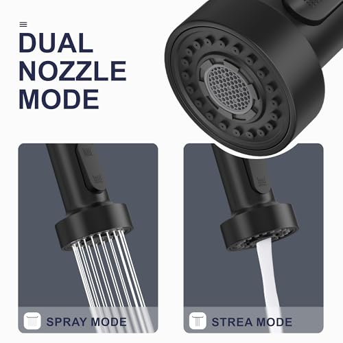 Kitchen Faucet with Pull Down Sprayer, Single Handle Pull Down Spring Sink Faucet, 1 Hole or 3 Hole Dual Function Sprayer for Farmhouses, Utility Rooms, RV's and Bars - color: Matte Black, style: Spring