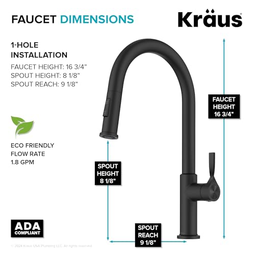 KRAUS Torak Pull Down Kitchen Faucet in Matte Black with 2 Function Sprayer, Pre-Attached Water Lines, and Mounting Hardware, KPF-2840MB - color: Matte Black, style: Pull-Down Faucet