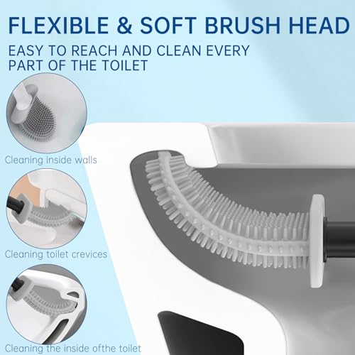 RV Essentials, RV Toilet Brush Black– Camper Must Have Silicone Toilet Brush for Travel Trailer, Wall Mounted Toilet Brush-Anti-Roll, Anti-Drip Design, Camper Must Haves - color: Black