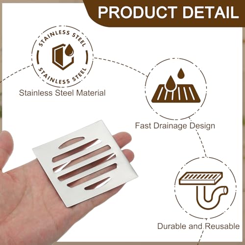 uxcell 2 Pcs Square Floor Drain Cover, Stainless Steel Shower Hair Catcher Drain Grate for Small Lawns, Bathroom Covers, Kitchen Floor Drains, Silver Tone(3 Inches) - size: 3 Inches