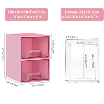 Vtopmart 4 Pack Small Clear Stackable Storage Drawers, Pink | Bathroom Makeup Accessories Organizer, Plastic Bins For Desk, Vanity, Undersink, Medicine Cabinet ,Home Organization - style: 4pack-Pink