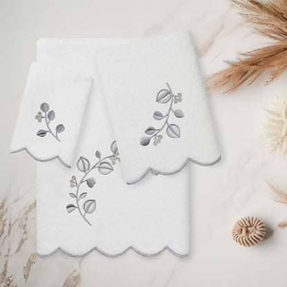 Jardin Turkish Cotton Scallop Towel-Grey-3 Pcs Set - color: Grey, size: 3 Pcs Set