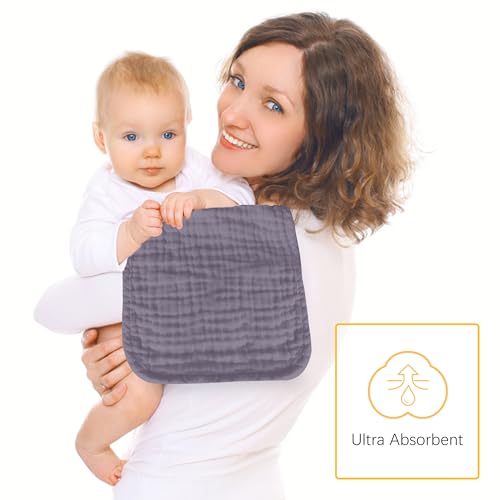 Lovely Care 12 Pack Muslin Burp Cloths 100% Cotton Muslin Cloths Large 20''x10'' Extra Soft and Absorbent Baby Burping Cloth - Grey - color: Grey, size: 10x20 Inch (Pack of 12)