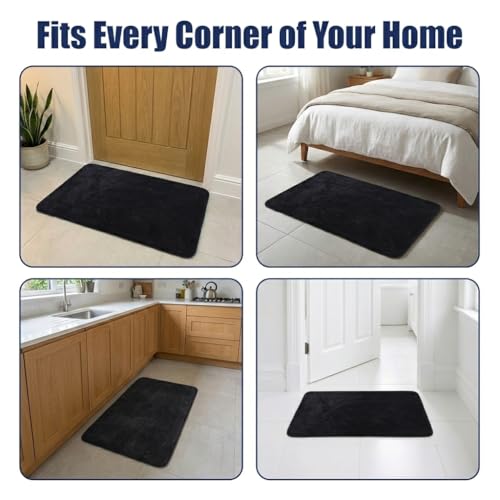 Muddy Mat® CloudStep Bathroom Rugs 2 Piece Set, Non Slip Bath Mats for Bathroom, Absorbent Memory Foam Chenille, Machine Washable Quick Dry Toilet Rug Set, Black 20"x30" + 20"x20" U-Shaped - color: Black