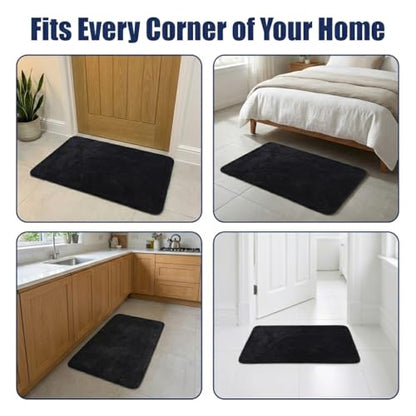 Muddy Mat® CloudStep Bathroom Rugs 2 Piece Set, Non Slip Bath Mats for Bathroom, Absorbent Memory Foam Chenille, Machine Washable Quick Dry Toilet Rug Set, Black 20"x30" + 20"x20" U-Shaped - color: Black
