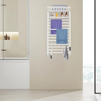 Towel Warmer Rack, 12 Bars Aerospace Aluminium Wall Mounted Electric Heated Towel Rack, Plug-in Towel Dryer with Timer, 86-140°F Temp,Touch Screen for Bathroom, 180W, IPX4 (White)