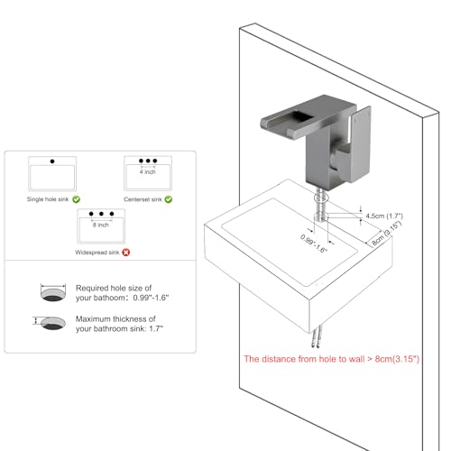 Hoimpro LED Bathroom Faucet, Single Handle Sink Faucets Brushed Nickel | Waterfall Widespread Faucet, 3 Colors Light Changing, with Pop-up Drain & cUPC Supply Lines, for Sink Vanity RV Restroom - color: Brushed Nickel