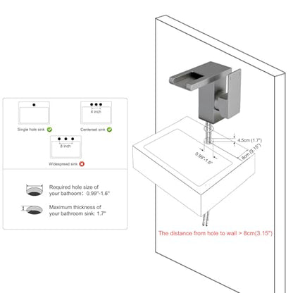 Hoimpro LED Bathroom Faucet, Single Handle Sink Faucets Brushed Nickel | Waterfall Widespread Faucet, 3 Colors Light Changing, with Pop-up Drain & cUPC Supply Lines, for Sink Vanity RV Restroom - color: Brushed Nickel