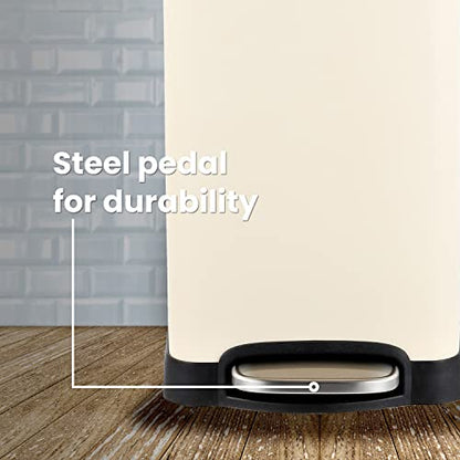 happimess HPM1007F Betty Retro 8-Gallon Step-Open Trash Can with Soft-Close Lid, Fingerprint Resistant, Modern, Minimalistic for Home, Kitchen, Laundry Room, Office, Bedroom, Bathroom, Almond | Fingerprint Resistant, Removable Liner, Semi-Rectangular, Ste