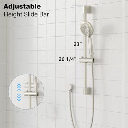 Gabrylly Shower System, Slide Bar Shower Faucet Set, 10", Brushed Nickel | Rainfall Shower Head with 5-Setting Handheld Spray, Wall Mounted Shower Set Included 2-Way Shower Valve and Trim Kit - color: Brushed Nickel, size: 10 Inch