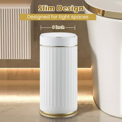 SYNCVIBE Bathroom Trash Can with Lid, 2 Gallon, Motion Sensor | Automatic Garbage Can, 7.5 Liter Smart Trash Bin, Narrow Plastic Wastebasket for Bedroom, Office and Living Room - color: Golden