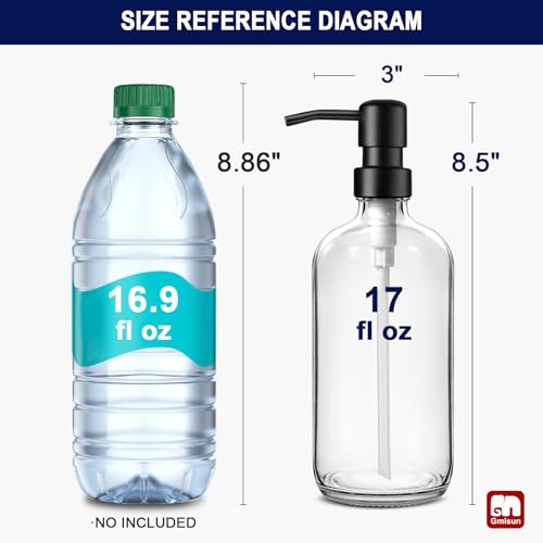 GMISUN Glass Soap Dispenser with Pump, 2 Pack Clear Bathroom Hand Soap Dispenser with Stainless Steel Pump, 17 Fl Oz Refillable Kitchen Hand and Dish Soap Dispensers Set, Modern Liquid Pump Bottles - color: Clear Bottle + Black Pump, size: 2 Pack