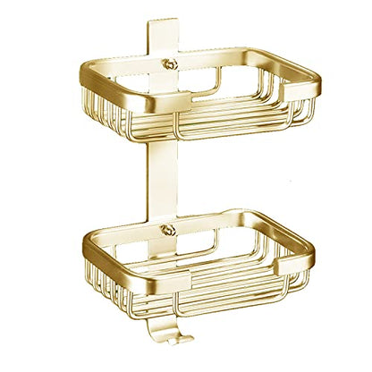 Soap Dish with Hook for Bathroom Shower Kitchen Sponge Holder Wall Mounted Rustproof No Drilling Adhesive Bar Soap Holder,Gold - color: Gold