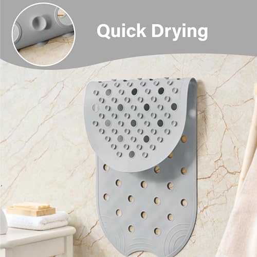 Rubber Bathtub Mat Shower Mat Non-Slip, 31x14 Inch, Bath Tub Floor Mat with Suction Cups and Drainage Holes, Grey - color: Grey, size: 31" x 14" (Oval)