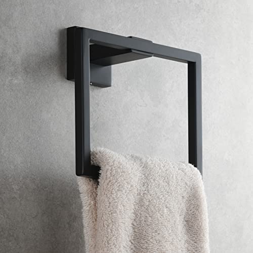 Black Hand Towel Holder Stainless Steel Square Towel Ring for Bathroom Wall Mount, SBH239B - color: Black