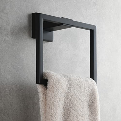 Black Hand Towel Holder Stainless Steel Square Towel Ring for Bathroom Wall Mount, SBH239B - color: Black