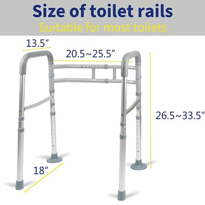 Toilet Safety Rails, Adjustable Toilet Rails for Elderly Adults Senior Disabled Handicap, Toilet Assistance Handles Safety Frames, Fit for Most Toilet, Foldable & Portable