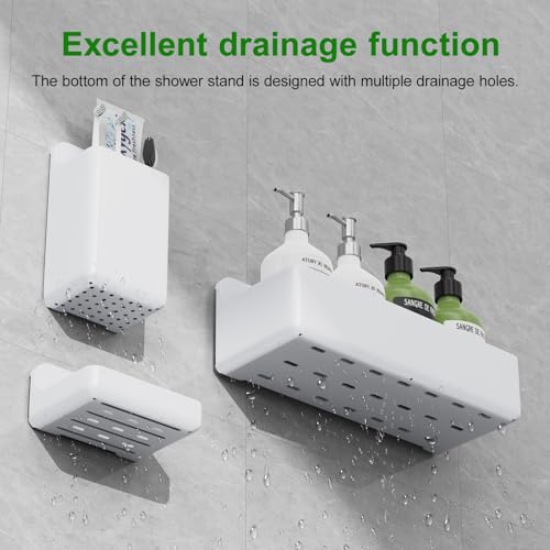 Adhesive Shower Caddy Shower Shelves Bathroom Organizer and Storage | 6 Pack，Rustproof，No Drilling，with Soap Holder，Clear，Acrylic， Large Capacity，Removable and Reusable，Plastics，Wall-Mounted - color: white
