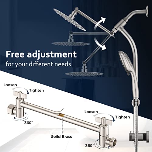 Rainfall 8 Inch Round Shower Head with High Pressure Handheld Spray Combo, Drill-Free Slide Bar with Adjustable Shower Extension Arm, 3-Way Diverter for Easy Reach, 5Ft Hose- Brushed Nickel - color: Brushed Nickel