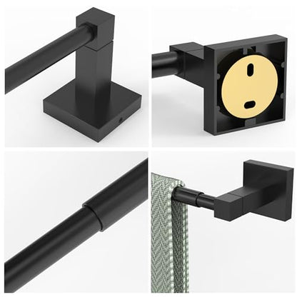 RUACQ Adjustable Towel Bar, Towel Racks for Bathroom Wall Mounted, Black | Adjust 13.8 to 24 inch Single Towel Rod, Bath Towel Holder, 304 Stainless Steel, Rustproof, Square Base, Heavy Duty, Modern - color: Matte Black, size: 13.8-24 inch(Center to Cente