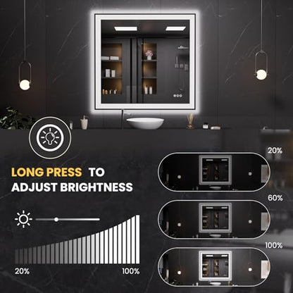 LOAAO 40"X38" LED Bathroom Mirror Black Framed | Anti-Fog, Dimmable, Memory Function, Tempered Glass, Lighted Vanity Mirror for Wall - size: 40"L x 38"W