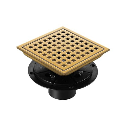 Shower Drain, Brushed Gold 6 inch Shower Floor Square Drain with Flange, Removeable Grid Panel SUS 304 Stainless Steel Square Shower Drain - color: Brushed Gold, size: 6 inch