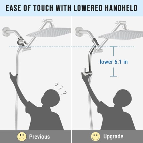 G-Promise 6.1 Inch Low-level Shower Diverter with Holder (Brushed Nickel) | All Metal Construction, 3 Spray Settings, 6.1 Inch Low Diverter, Dual Mount Shower Holder, Standard Thread Connection - color: Brushed Nickel, size: 3-Settings
