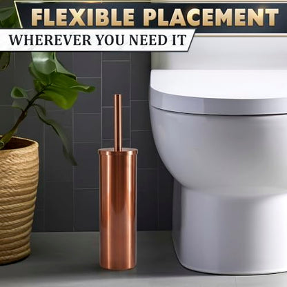 Bronze Toilet Brush and Holder Set for Modern Bathrooms (Bronze) | Toilet Bowl Brush and Holder, Removable Inner Bowl, Dense Bristles, Long Handle, Scratch Resistant, Detachable Long Handle - color: Bronze