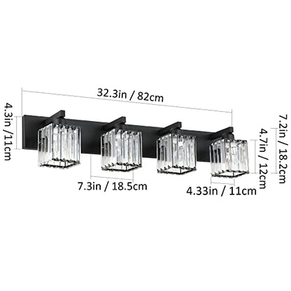 Aipsun Black Light Fixtures Bathroom Vanity Light Crystal Modern Vanity Light for Bathroom 4 Light (Exclude Bulb) - color: Black, size: 32 inch