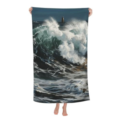 The Sea Waves Bath Towel Super Absorbent Beach Towels Microfiber Bathroom Towel 32 x 52 Inch - color: The Sea Waves