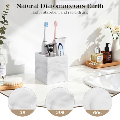 Luxspire Toothbrush Holder, 3 Slots, Marble White | Diatomite, Fast Drying, Toothbrush Holders for Bathroom, Toothbrush and Toothpaste Holder for Countertop - color: Marble White, style: 3 Slots