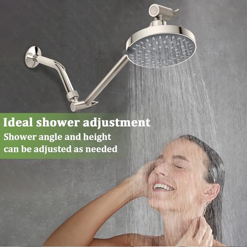 Rain Shower Head Extension 12 Inch Adjustable Rain Shower Head Extension Arm Stainless Steel Shower Head Holder G1/2 Universal Connector Compatible (Brushed Nickel) - color: Brushed Nickel