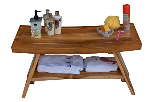 EcoDecors Serenity 35-Inch Teak Shower Bench with Shelf, 300 lb | Easy assembly and elegant teak design create a functional shower bench for inside shower use with spa-inspired style - size: 35" shelf