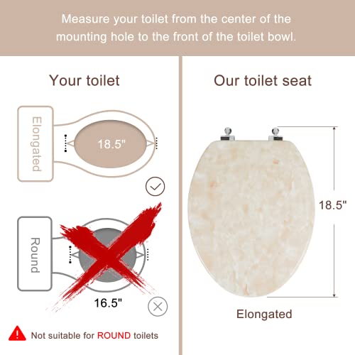 Elongated Toilet Seat Natural Wood Toilet Seat with Zinc Alloy Hinges, Easy to Install also Easy to Clean, Anti-pinch Marble Toilet Seat by Angol Shiold (Elongated, Beige Pink) - color: Beige Pink, size: Elongated-18.5”