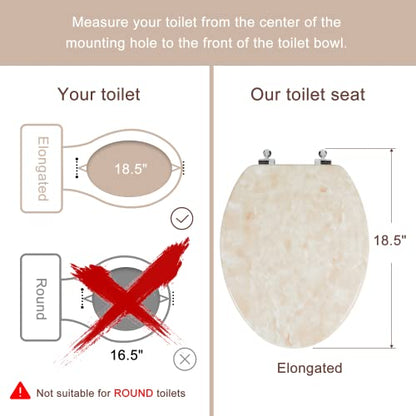 Elongated Toilet Seat Natural Wood Toilet Seat with Zinc Alloy Hinges, Easy to Install also Easy to Clean, Anti-pinch Marble Toilet Seat by Angol Shiold (Elongated, Beige Pink) - color: Beige Pink, size: Elongated-18.5”