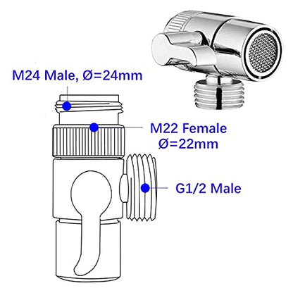 Faucet Diverter Valve with Aerator, 3-Way Diverter Valve for Hand Held Shower, Sink Faucet Splitter for Kitchen and Bathroom, with M22/M24/M26/F28/G1/2" Adapters - color: Sliver with 5 Adapters