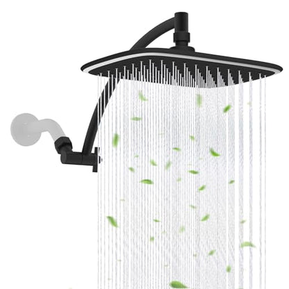 Rain Shower Head with 12" Metal Extension Arm, 10" High-Pressure Showerhead | Matte Black, Boosting Rainfall/Fixed Showerhead, Shower Head Extender Adjustable Height/Angle, 1-Min Easy to Install - color: Matte Black, size: 12 Inch