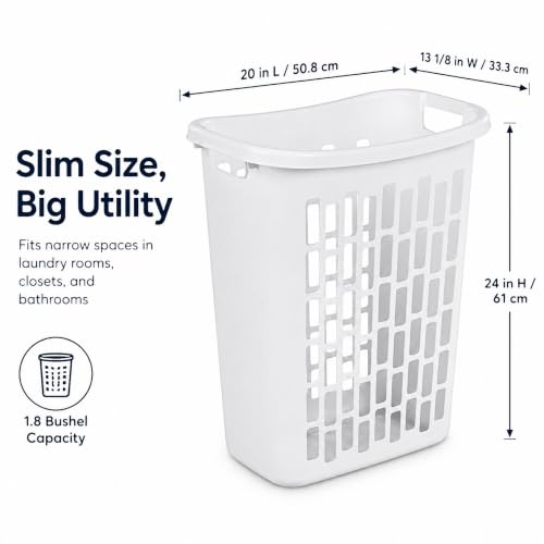 Bushel Laundry Hamper, Slim Rectangular Ventilated Clothes Basket(1Pack) | Space-Saving Design, Ventilation Cutouts, Dual Carry Handles, Moisture-Resistant, Dorm & Bathroom Use