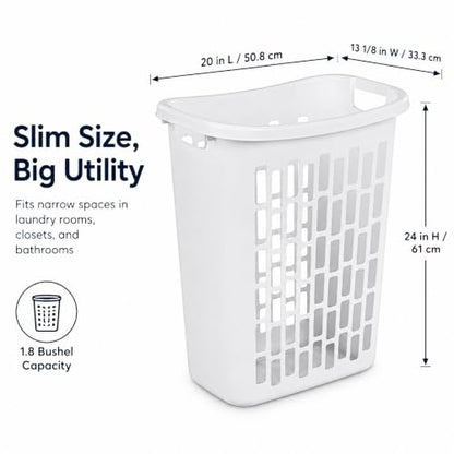 Bushel Laundry Hamper, Slim Rectangular Ventilated Clothes Basket(1Pack) | Space-Saving Design, Ventilation Cutouts, Dual Carry Handles, Moisture-Resistant, Dorm & Bathroom Use