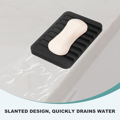 uxcell 2 Pcs Self Draining Silicone Soap Dish, Soap Tray with Drainage for Bathroom Shower Kitchen Sink, 4.5" x 3.1" x 0.4", Black - color: Black